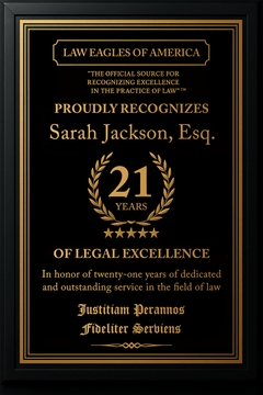 Gold Custom Anniversary Recognition Plaque - Law Eagles of America