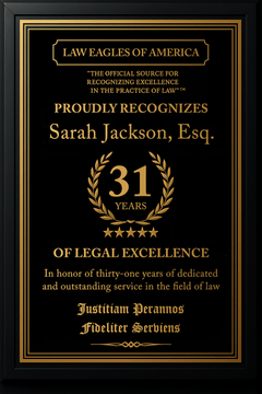 Gold Custom Anniversary Recognition Plaque - Law Eagles of America