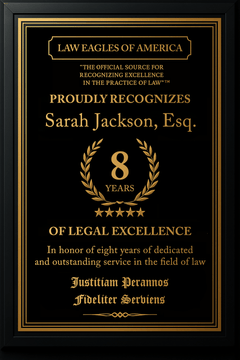 Gold Custom Anniversary Recognition Plaque - Law Eagles of America