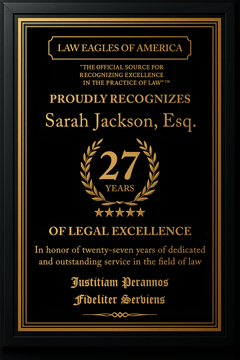 Gold Custom Anniversary Recognition Plaque - Law Eagles of America