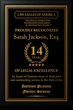 Gold Custom Anniversary Recognition Plaque - Law Eagles of America