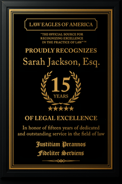 Gold Custom Anniversary Recognition Plaque - Law Eagles of America